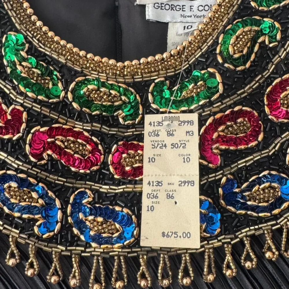 George F. Couture for I. Magnin 1980s Beaded Black Evening Gown Size 10 NEW - Picture 7 of 8